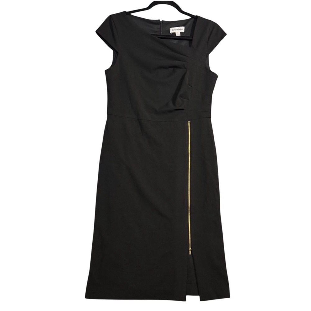 Shelby & Palmer Elegant Tailored Black Sexy Gold Zipper Slit Dress Women's Sz 6